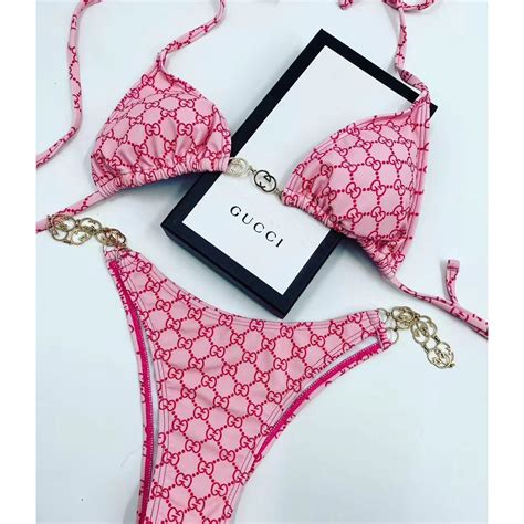 gucci bathing suit pink 2 piece|gucci mickey bikini.